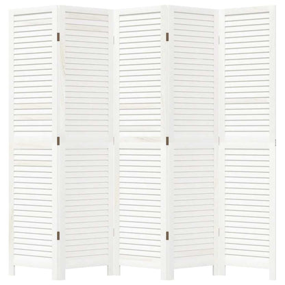 Room Divider 5 Panels White Solid Wood Paulownia