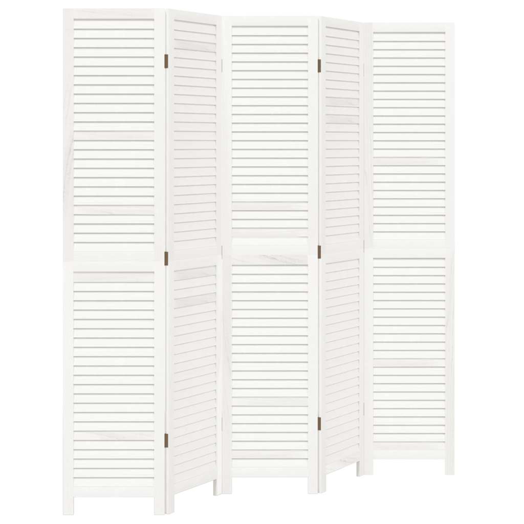 Room Divider 5 Panels White Solid Wood Paulownia