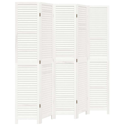 Room Divider 5 Panels White Solid Wood Paulownia