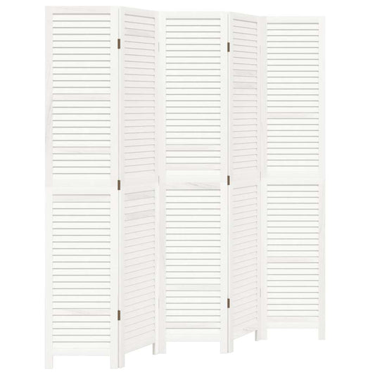 Room Divider 5 Panels White Solid Wood Paulownia