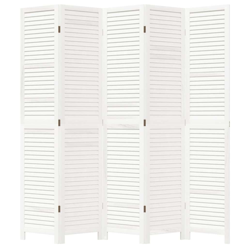 Room Divider 5 Panels White Solid Wood Paulownia