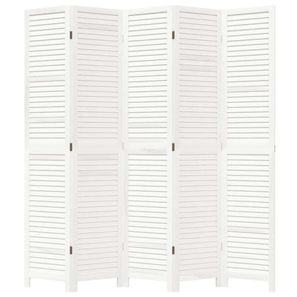 Room Divider 5 Panels White Solid Wood Paulownia