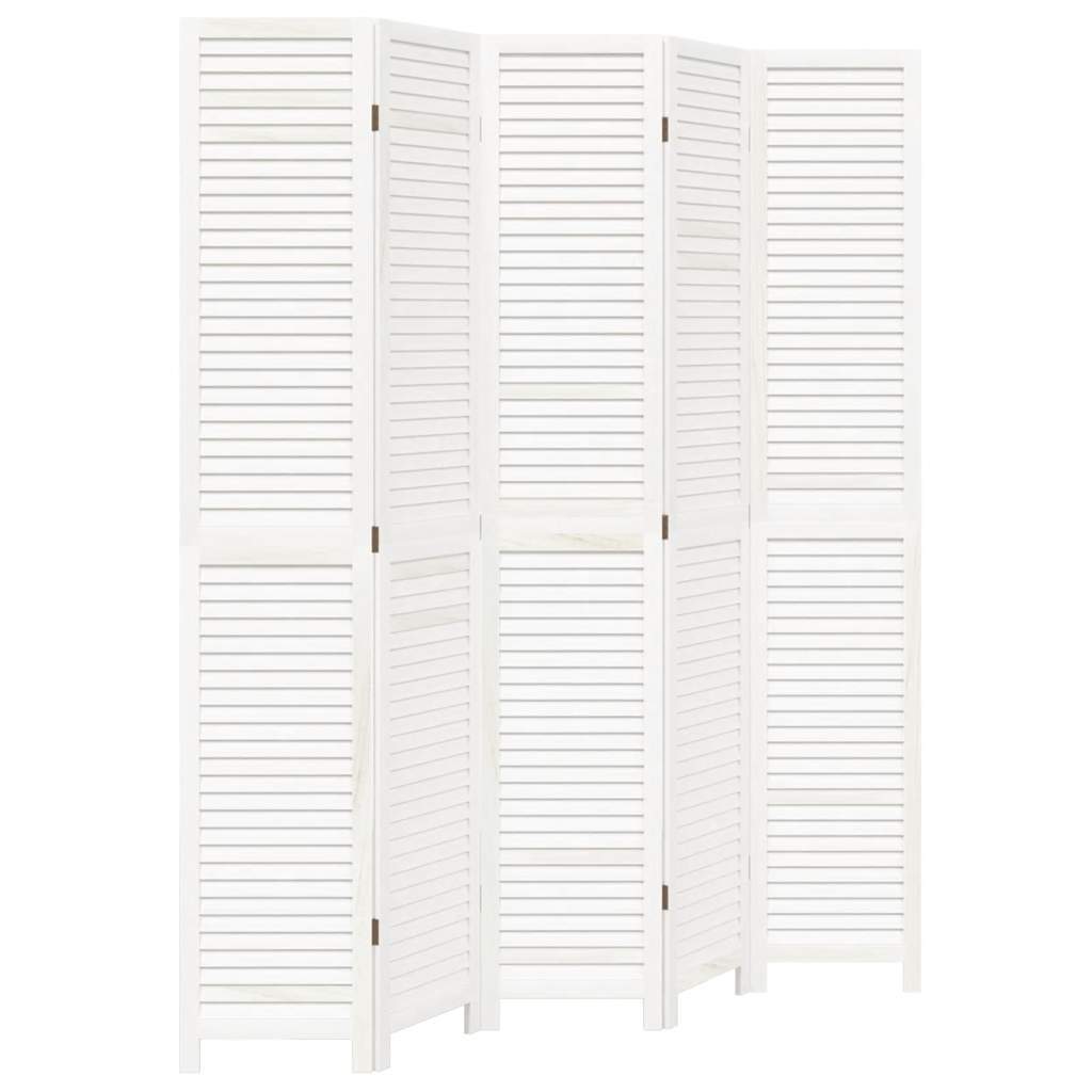 Room Divider 5 Panels White Solid Wood Paulownia