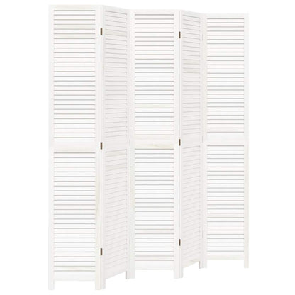 Room Divider 5 Panels White Solid Wood Paulownia