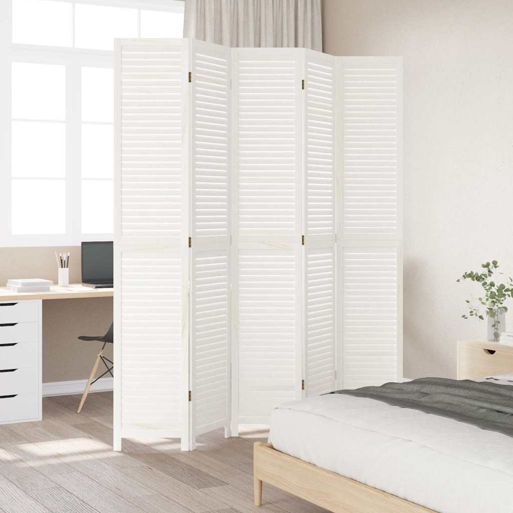 Room Divider 5 Panels White Solid Wood Paulownia