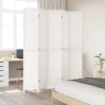 Room Divider 5 Panels White Solid Wood Paulownia