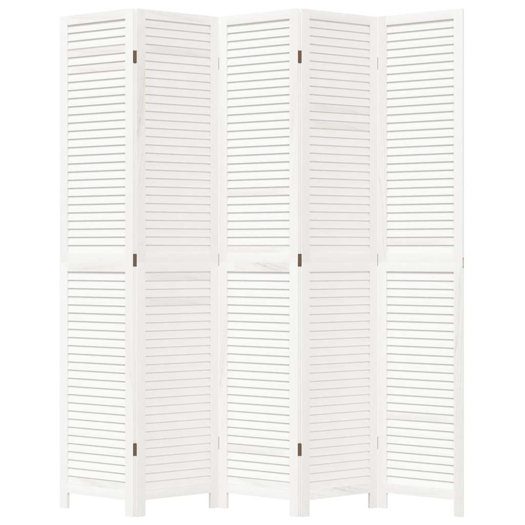 Room Divider 5 Panels White Solid Wood Paulownia