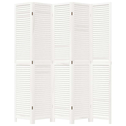 Room Divider 5 Panels White Solid Wood Paulownia