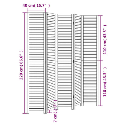Room Divider 5 Panels White Solid Wood Paulownia