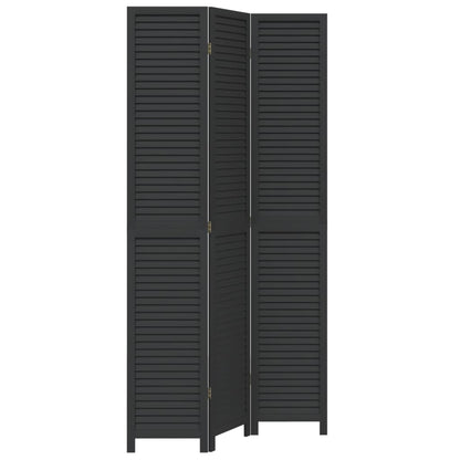 Room Divider 3 Panels Black Solid Wood Paulownia