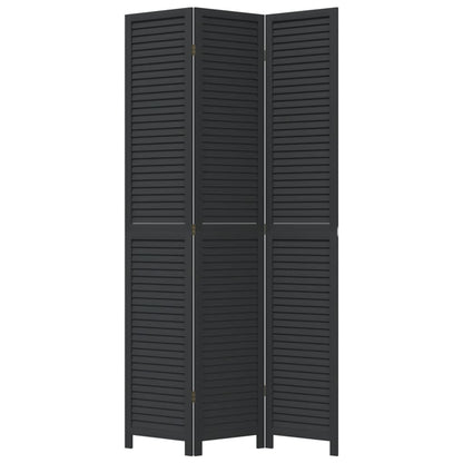 Room Divider 3 Panels Black Solid Wood Paulownia