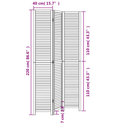 Room Divider 3 Panels Black Solid Wood Paulownia