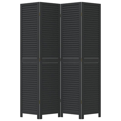 Room Divider 4 Panels Black Solid Wood Paulownia