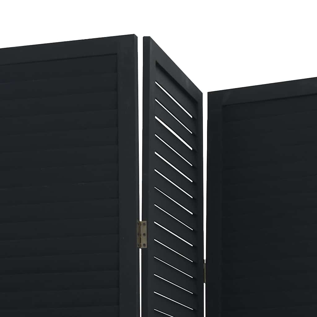 Room Divider 4 Panels Black Solid Wood Paulownia