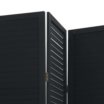 Room Divider 4 Panels Black Solid Wood Paulownia