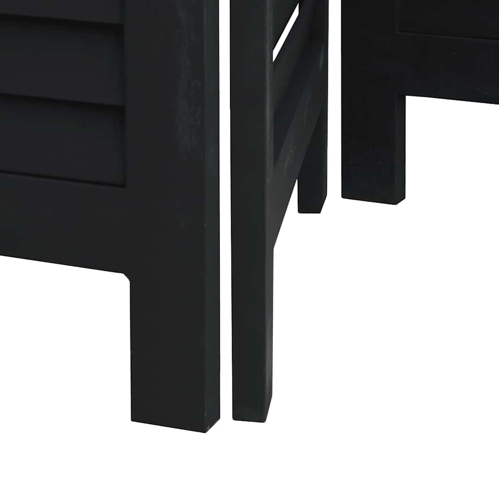Room Divider 4 Panels Black Solid Wood Paulownia