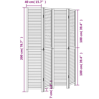 Room Divider 4 Panels Black Solid Wood Paulownia