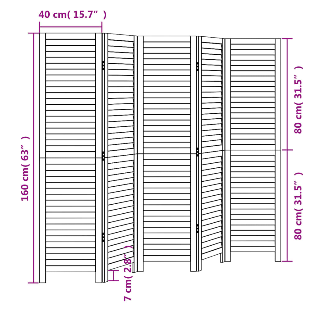 Room Divider 5 Panels Black Solid Wood Paulownia