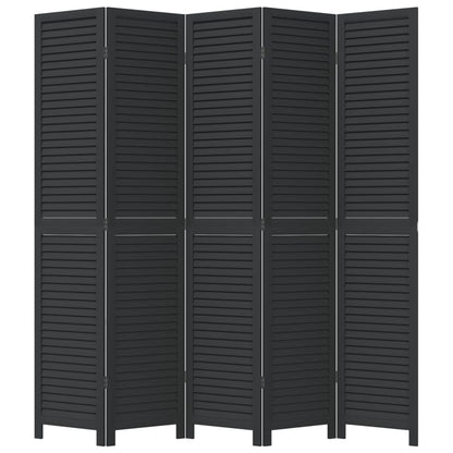 Room Divider 5 Panels Black Solid Wood Paulownia