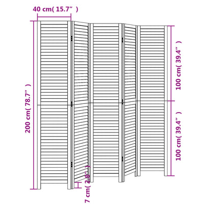 Room Divider 5 Panels Black Solid Wood Paulownia