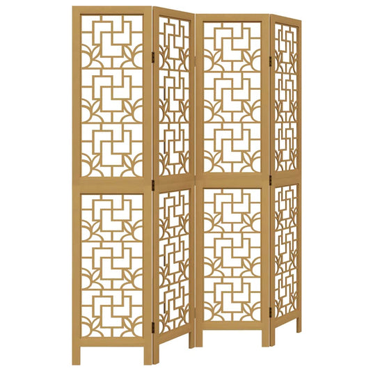 Room Divider 4 Panels Brown Solid Wood Paulownia