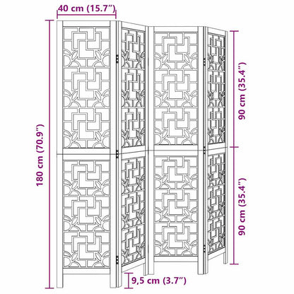 Room Divider 4 Panels Brown Solid Wood Paulownia
