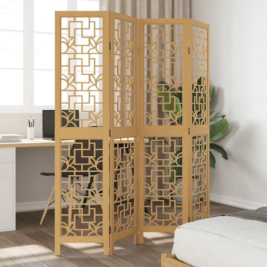 Room Divider 4 Panels Brown Solid Wood Paulownia