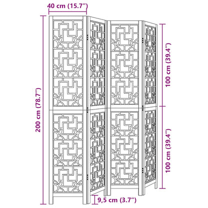 Room Divider 4 Panels Brown Solid Wood Paulownia