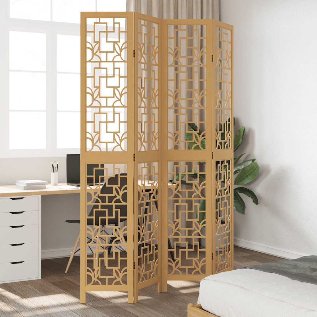 Room Divider 4 Panels Brown Solid Wood Paulownia