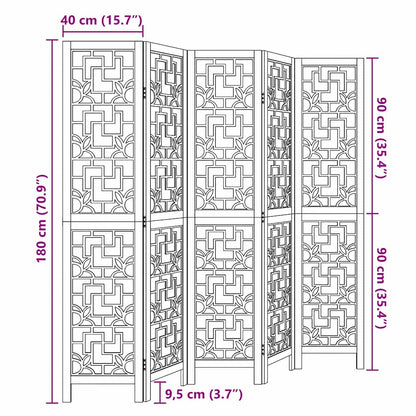 Room Divider 5 Panels Brown Solid Wood Paulownia