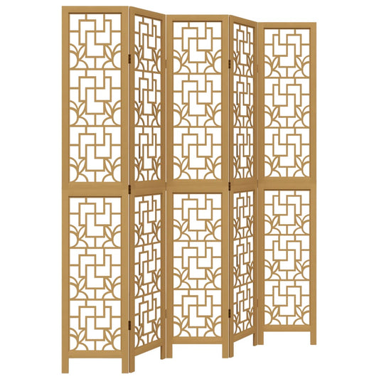 Room Divider 5 Panels Brown Solid Wood Paulownia
