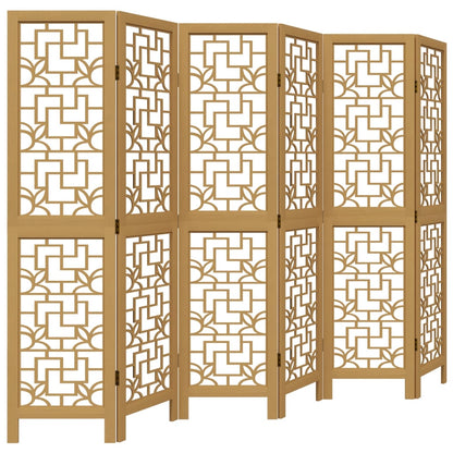 Room Divider 6 Panels Brown Solid Wood Paulownia