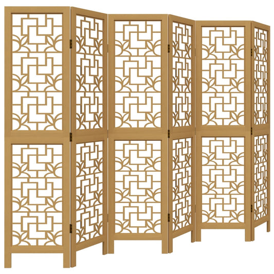 Room Divider 6 Panels Brown Solid Wood Paulownia