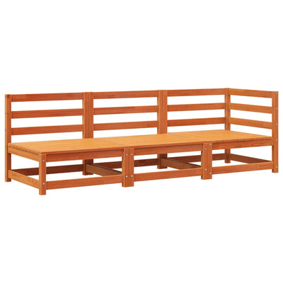 Patio Sofa 3-Seater Wax Brown Solid Wood Pine