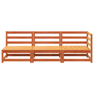 Patio Sofa 3-Seater Wax Brown Solid Wood Pine