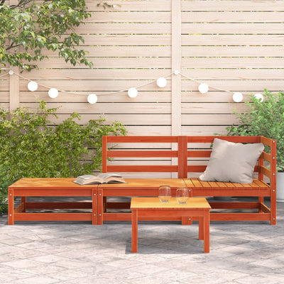Patio Sofa with Footstool 2-Seater Wax Brown Solid Wood Pine
