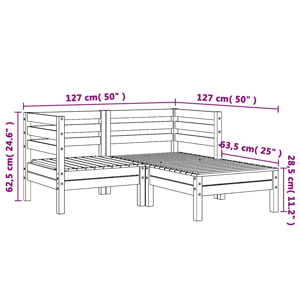 Garden Sofa | Natural Pine | Solid pine wood | 2-Seater | Modular