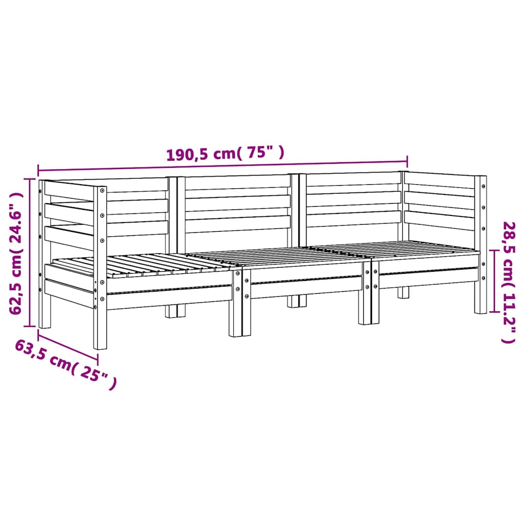 Garden Sofa | Douglas natural wood | Solid Douglas Wood | 3-Seater