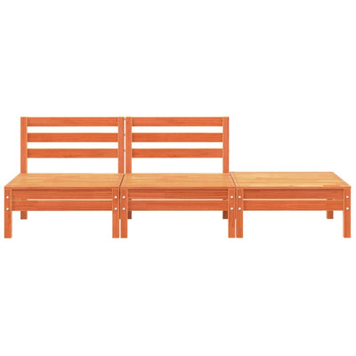 Patio Sofa 3-Seater Wax Brown Solid Wood Pine