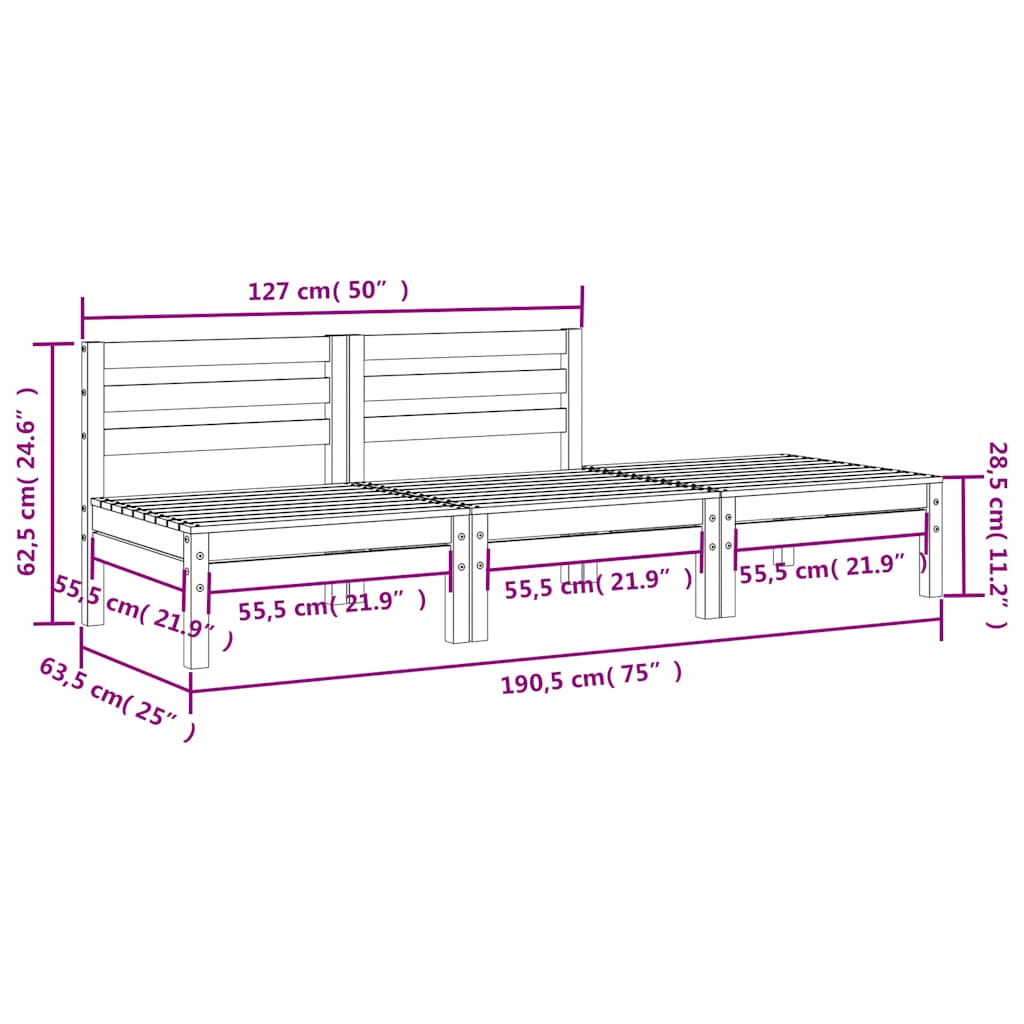 Garden Sofa | Natural Pine | Impregnated pine wood | 3-Seater | Modular