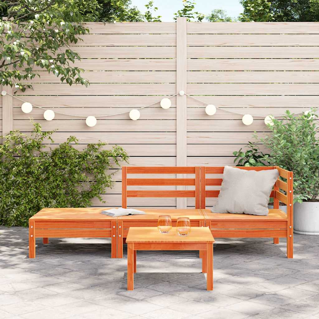 Garden Sofa | Wax Brown | Solid Pine Wood | 3-Seater | Modular
