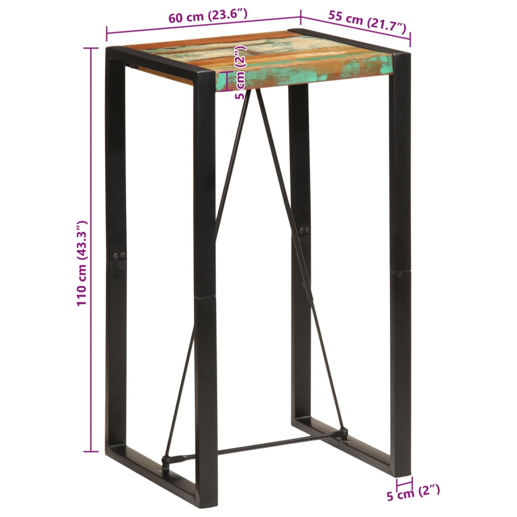 vidaXL Bar Table Multicolor Reclaimed Wood and Metal Standard Industrial