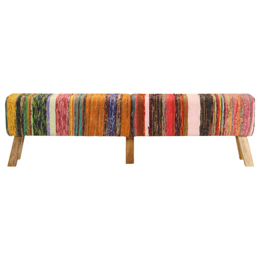 Bench Multicolour 160 cm Chindi Fabric and Solid Wood Mango