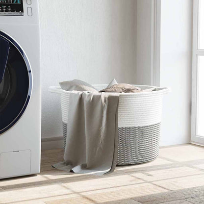 Laundry Basket Grey and White Ø55x36 cm Cotton
