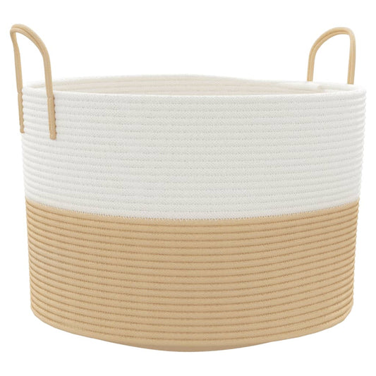 Storage Basket Beige and White Ø51x33 cm Cotton