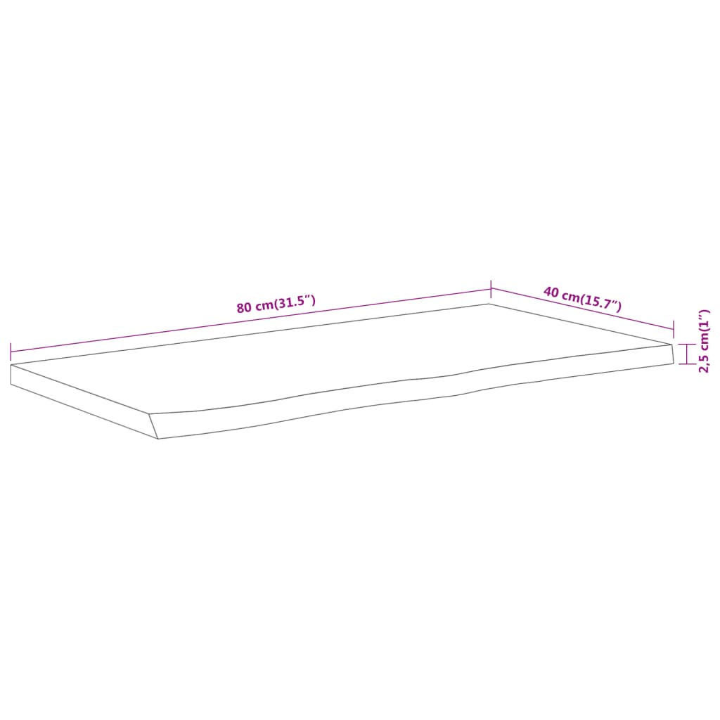 Table Top 80x40x2.5 cm Rectangular Solid Wood Acacia Live Edge