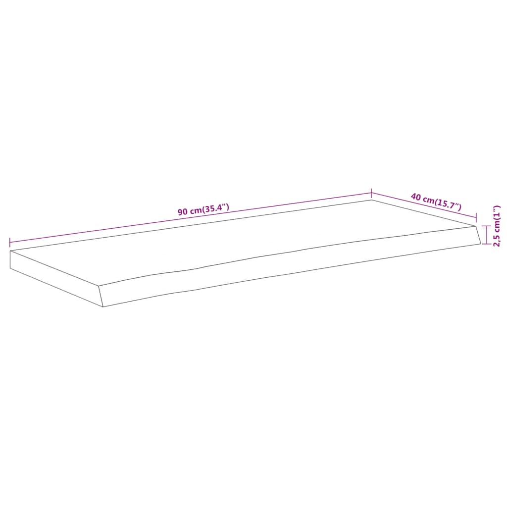 Table Top 90x40x2.5 cm Rectangular Solid Wood Acacia Live Edge