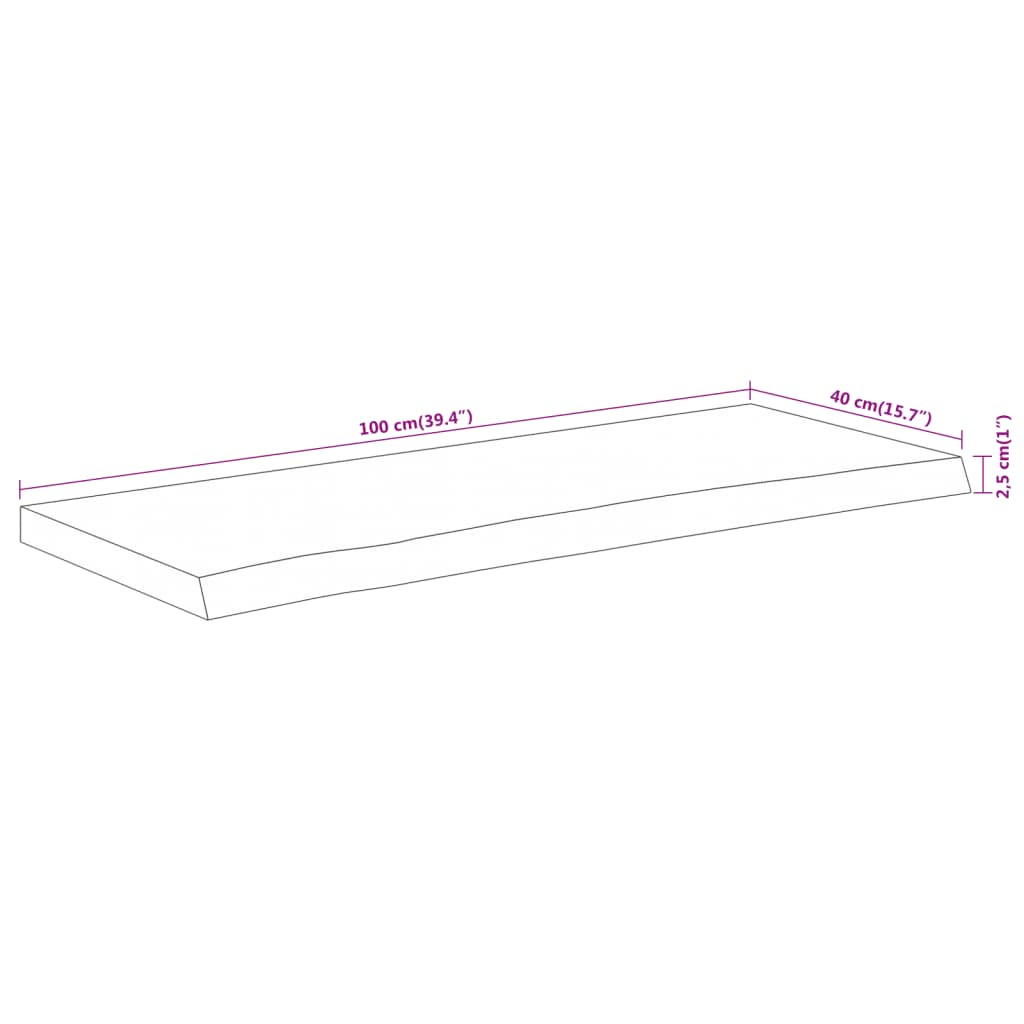 Table Top 100x40x2.5 cm Rectangular Solid Wood Acacia Live Edge