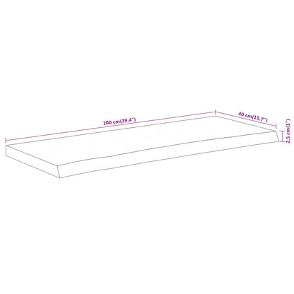 Table Top 100x40x2.5 cm Rectangular Solid Wood Acacia Live Edge