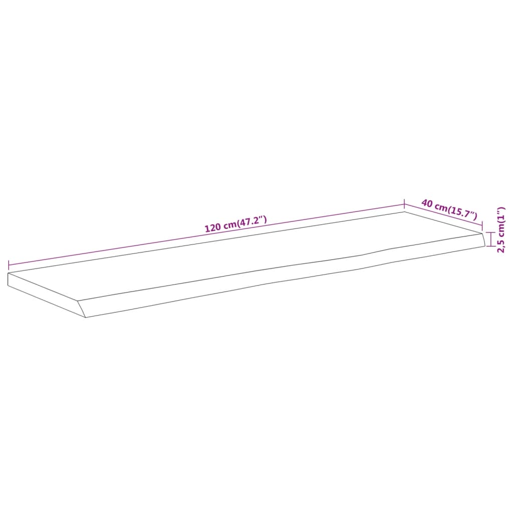 Table Top 120x40x2.5 cm Rectangular Solid Wood Acacia Live Edge